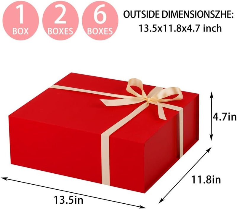 UoeRing 2 Pack Red Gift Box Large 13.5x11.8x4.7 inch Luxury Gift Box for Presents with Magnetic Closure Lid Collapsible,Birthday,Christmas,Contains Card, Ribbon, Tissue Paper,Shredded Paper Filler - Image 2